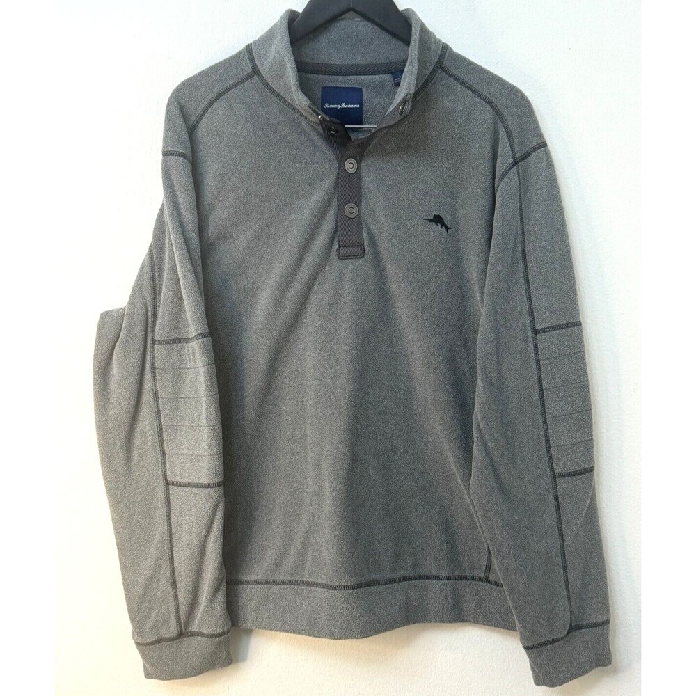 Tommy Bahama Gray Pullover Snap Front Fleece Long Sleeve Sweater Men's Large